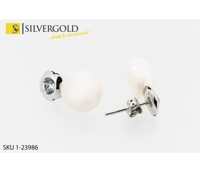 1-1-23986-1-Pendientes oro blanco con piedra tipo perla . Oro 18 kt.