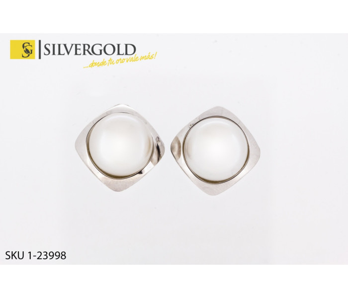 1-1-23998-1-Pendientes de piedra blanca en oro blanco. Oro 18 kt.