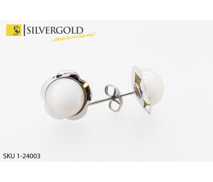 1-1-24003-1-Pendientes te perla blanco sobre oro blanco. Oro 18 kt.
