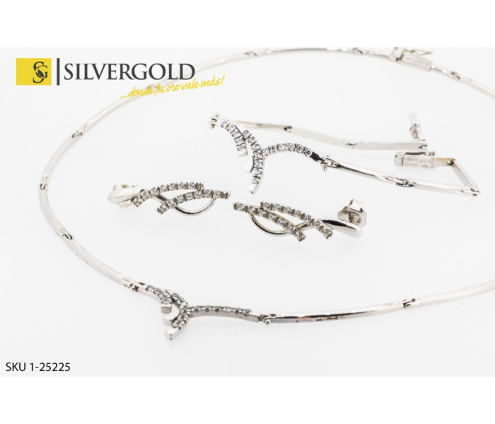 1-1-25225-1-Conjunto de Gargantilla con pendientes colgantes y pulsera en oro blanco. Oro 18 kt