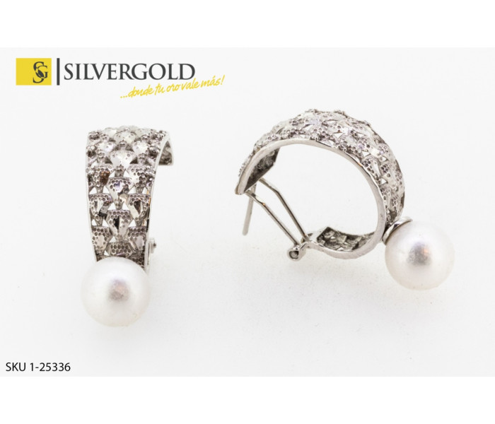 1-1-25336-1-Pendientes en oro blanco con perla. Oro 18 kt