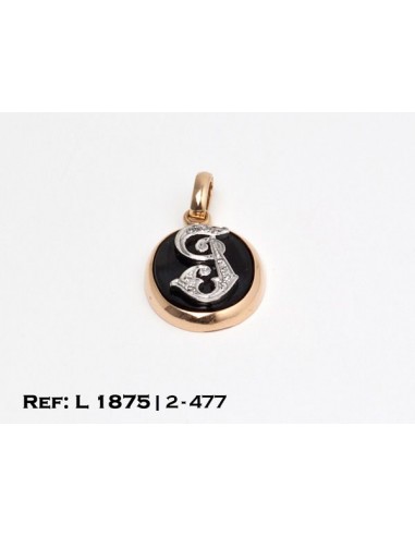 1-2-477-2-DIA-Colgante Piedra Oval Negra con Letra J en oro blanco (4,07 gr) L.1875