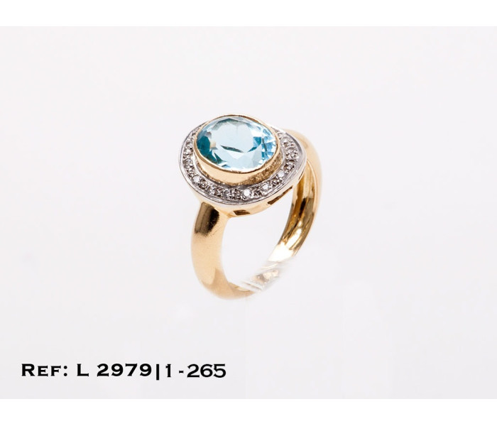 1-1-265-1-DIA-AnilloT-18 piedra celeste talla esmeralda con diamantes alrededor (Talla 18 L2979