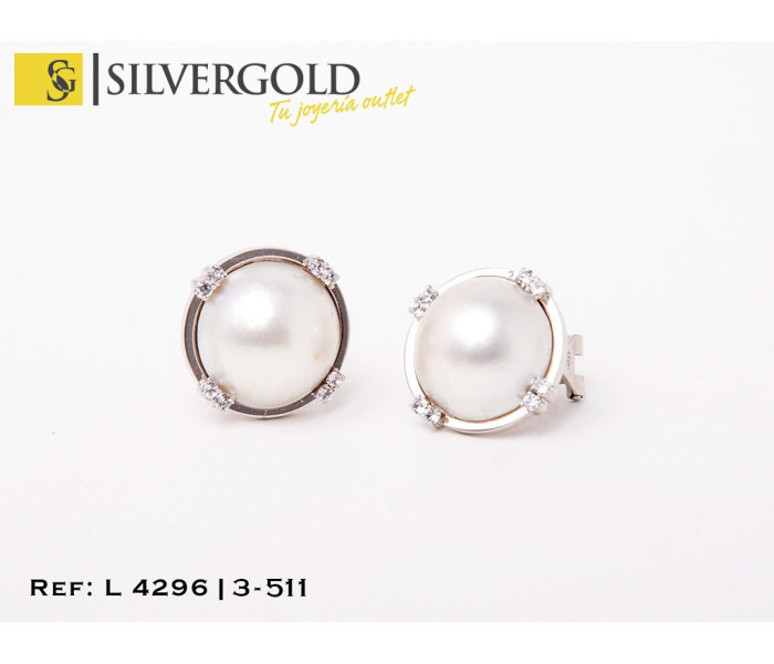 1-3-511-2-Pendientes oro blanco media perla y circonitas