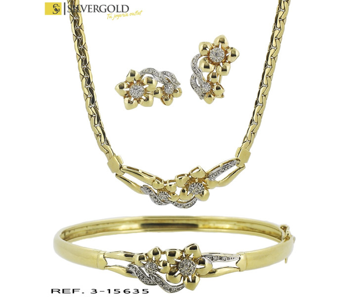 1-3-15635-1-D-conjunto oro bicolor 18Kt. pulsera, pendientes y gargantilla diamantes
