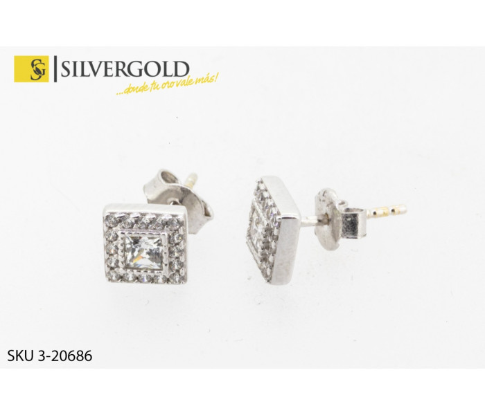 1-3-20686-1-Pendientes cuadrados de oro blanco con cristales. Oro 18 kt.