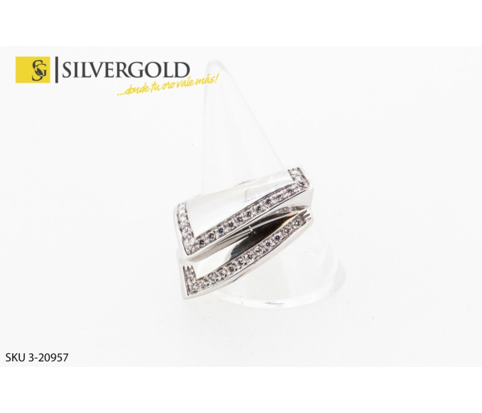 1-3-20957-1-Anillo efecto doble escalón rectangular en oro blanco con circonitas decorativas. Oro 18 kt