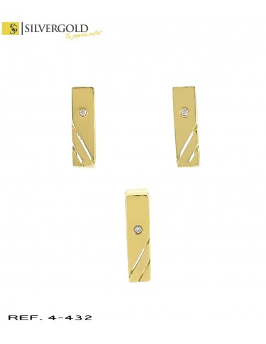 1-4-432-1-Dia-Conjunto pendientes y colgante rectangulares con diamante en oro 18 Kt (3.80 L 2426)