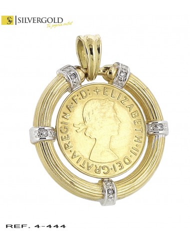 1-4-444-4-Colgante oro 18Kt. moneda con detalles en oro blanco y diamantesL 2593)