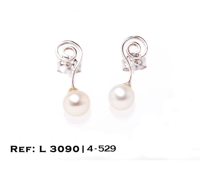 1-4-529-2-Pendientes en espiral con perla en oro blanco 18 Kt