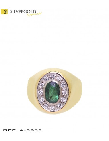 1-4-3953-1-D-Anillo oro bicolor 18Kt. con piedra verde y diamantes