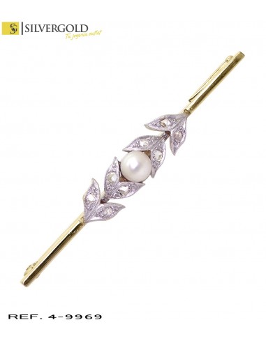 1-4-9969-1-D-Alfiler oro bicolor 18Kt. con perla y diamantes