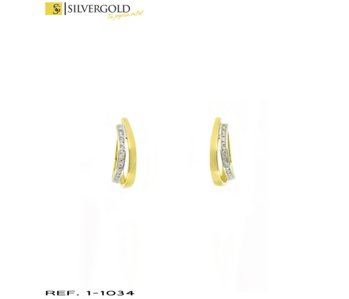 1-1-1034-1-Pendientes en oro bicolor en forma de aro ovalado calado con detalle de zirconitas