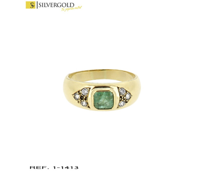 1-1-1413-1-anillo con piedra tipo esmeralda cuadrada en el centro y un pavé triangular de zirconitas a cada la