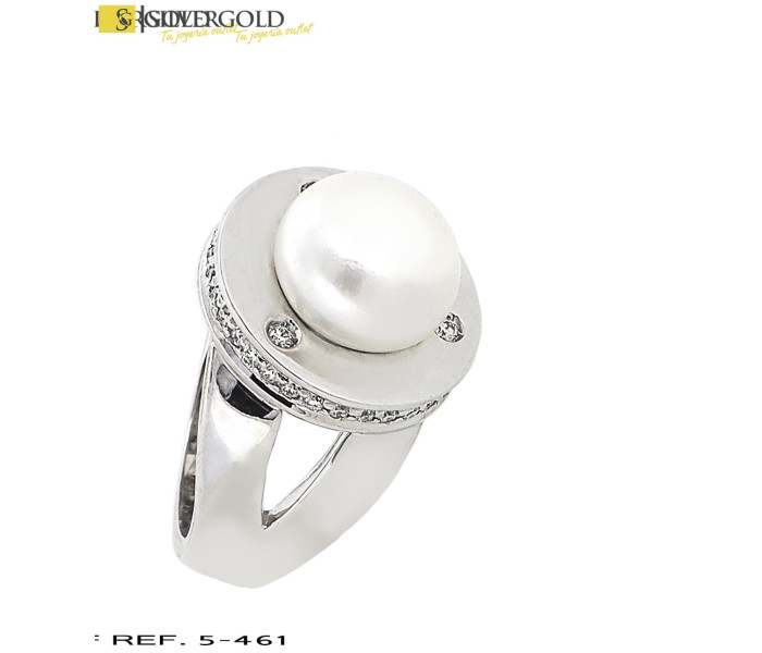 1-5-461-1-D-Anillo oro blanco 18Kt. con perla y diamantes L4004