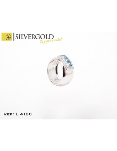 1-5-469-1-D-Anillo oro blanco 18Kt. 3 piedras celestes y orla diamantes