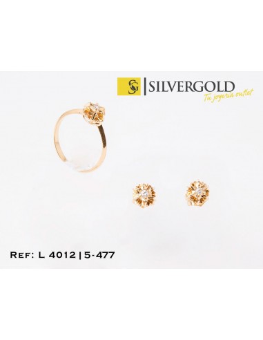 1-5-477-1-D-Conjunto oro 18Kt. anillo y pendientes con diamantes L4012