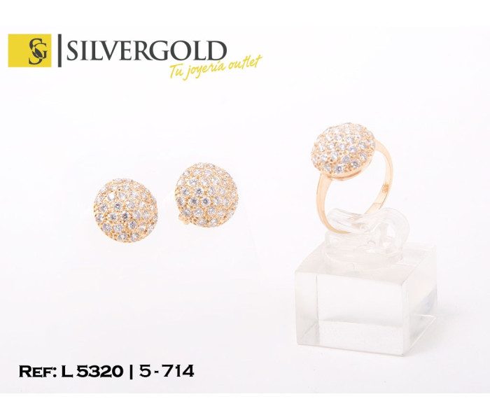 1-5-714-1-Conjunto oro 18Kt. de pendientes y anillo con pavé de circonitas L5320