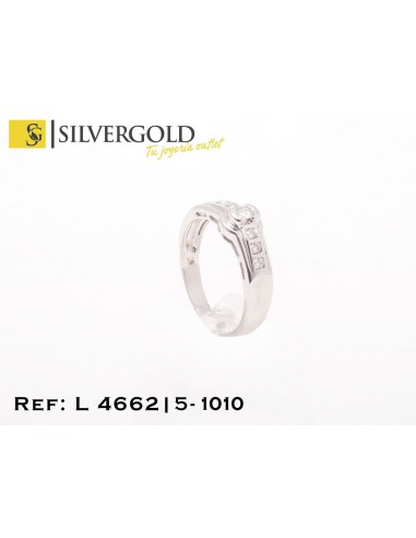 1-5-1010-1-Anillo en oro blanco con diamante central y 3 diamantes en cada brazo Talla 17 L 4662