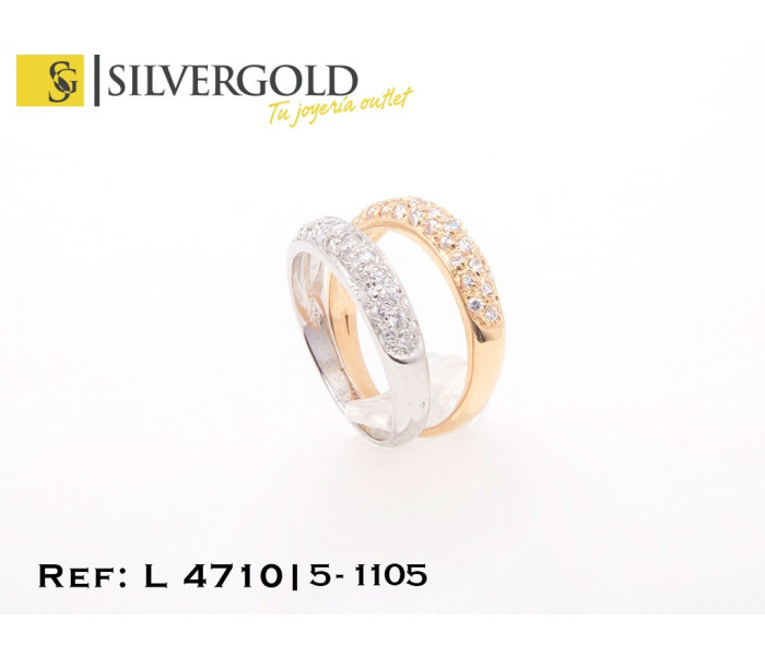 1-5-1105-1-2 anillos en oro y oro blanco con pavÃ central de zirconitas blancas Talla 16 L 4710