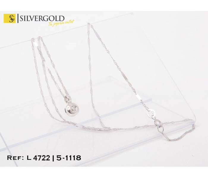 1-5-1118-1-DIA-Cadena fina en oro blanco y colgante estilo solitario con diamante (45 cm) L 4722