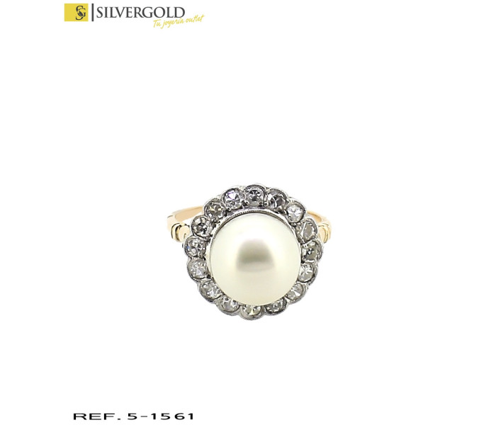 1-5-1561-1-DIA-AnilloT13 con perla y orla de diamantes en talla brillante Talla 13 L 4853