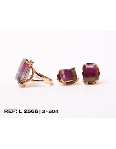 4-2-504-1-Conjunto oro 18Kt. anillo y pendientes con piedra morada L.2566