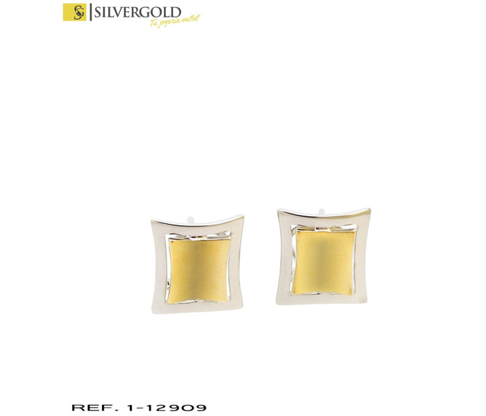 1-1-12909-2-Pendintes oro bicolor 18Kt. cuadrados