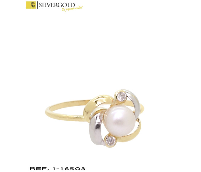 1-1-16503-1-Anillo oro bicolor 18Kt. con perla