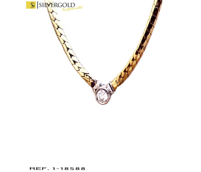 1-1-18588-1-DIA-Gargantilla oro bicolor 18Kt. con diamante en chatón