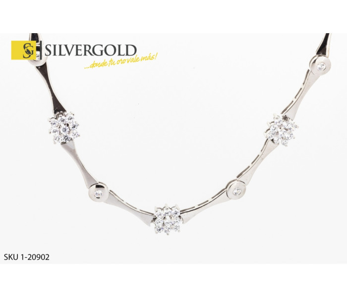 1-1-20902-1-gargantilla articulada oro blanco con 3 rosetones de circonitas en forma de corona intercaladas y 
