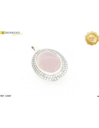 1-1-23097-1-Colgante ovalado en oro blanco con piedra rosa. Oro 18 kt.