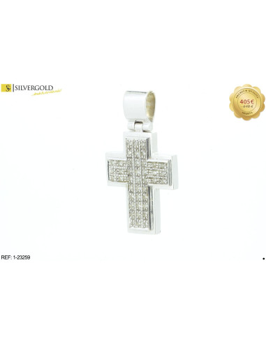 1-1-23259-1-Cruz en oro blanco con piedras de circonita. Oro 18 kt.